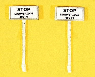 JL Innovative Design HO 847 Right of Way Signs, "Stop Drawbridge 400 Ft" Set (2)