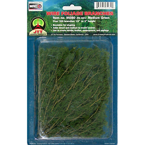JTT Scenery Products 95519 (BU-1019) Wire Foliage Branches, Medium Green 1.5" to 3" (60)