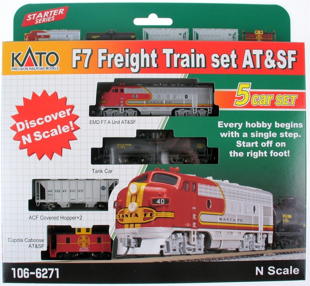 Kato N 1066271-DCC F7 Freight Train Set Without Track And Power, Santa Fe (Pre-Installed DCC)