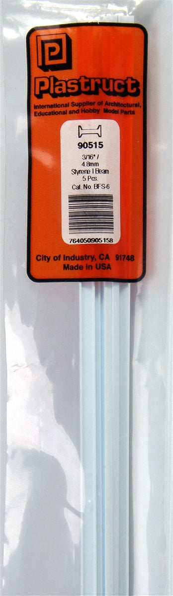 Plastruct 90515 BFS-6 Fineline Styrene I Beam, 3/16" (5)