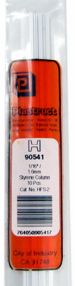 Plastruct 90541 HFS-2 Fineline Styrene H Column, 1/16" (10)