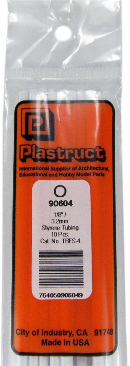 Plastruct 90604 TBFS-4 Styrene Round Tubing, 1/8" (10)