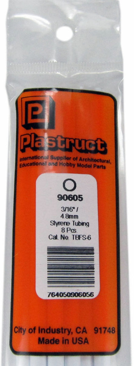 Plastruct 90605 TBFS-6 Styrene Round Tubing, 3/16" (8)