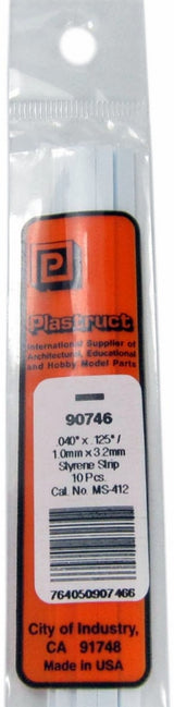 Plastruct 90746 MS-412 Solid Styrene Rectangular Strip, .125" (10)