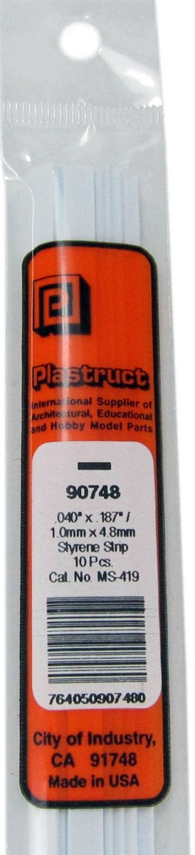 Plastruct 90748 MS-419 Solid Styrene Rectangular Strip, .187" (10)