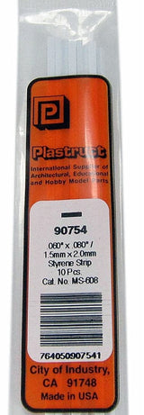 Plastruct 90754 MS-608 Solid Styrene Rectangular Strip, .080" (10)