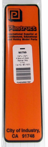 Plastruct 90799 MS-1625 Solid Styrene Rectangular Strip, .250" (5)