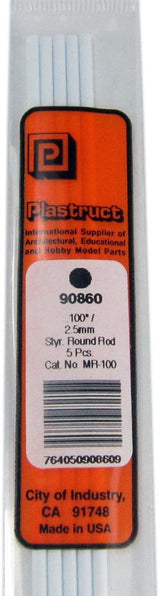 Plastruct 90860 MR-100 Solid Styrene Round Rod, .100" (5)