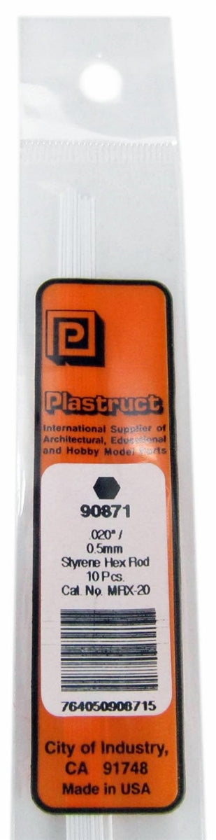 Plastruct 90871 MRX-20 Solid Styrene Hexagonal Rod, .020" (10) (d)