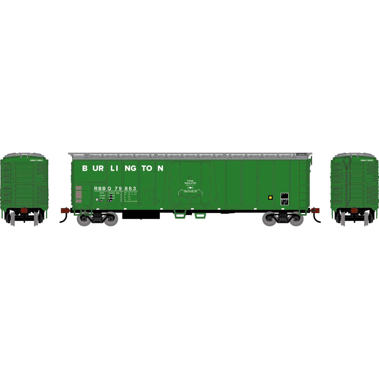 PREORDER Roundhouse HO 3058 50' Exterior Post Mechanical Refrigerator Car, Burlington RBBQ #79863