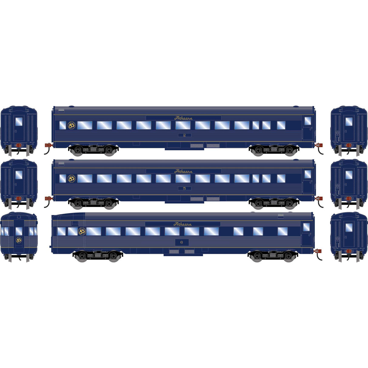 PREORDER Roundhouse HO RND-4672 RND Streamline Cars, X #2 Coach; #5 Coach; #6 Observation 80th Anniversary Limited Edition (3)