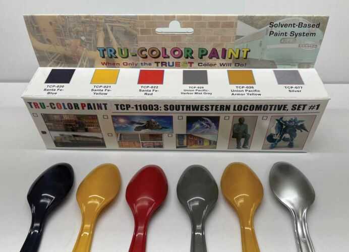 Tru-Color Paint 11003 Southwestern Locomotive Paint Set #1, ATSF Blue, Yellow, Red and UP Yellow, Gray, Silver