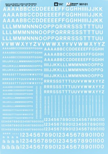 Microscale HO 90101 Alphabets & Numbers, Railroad Gothic, White