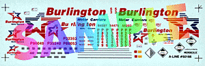 A-Line HO 50166 Decals, For 53' Plate Trailers, Burlington (blue, red)