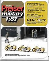 Preiser HO 16572 Motorcycle BMW R12 Kit, The German Reich 1939-45