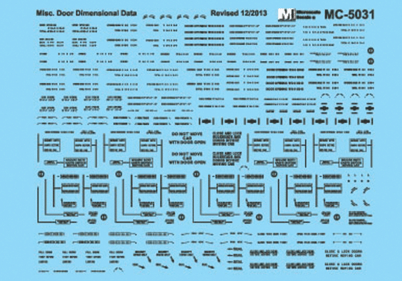 Microscale N 60-5032 Railroad Decal Set, Miscellaneous Door Dimensional Data (black)
